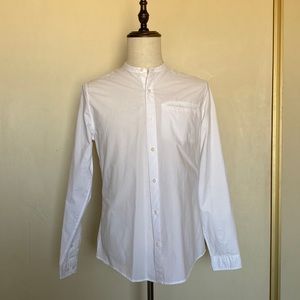 White Textured Band Collar Shirt